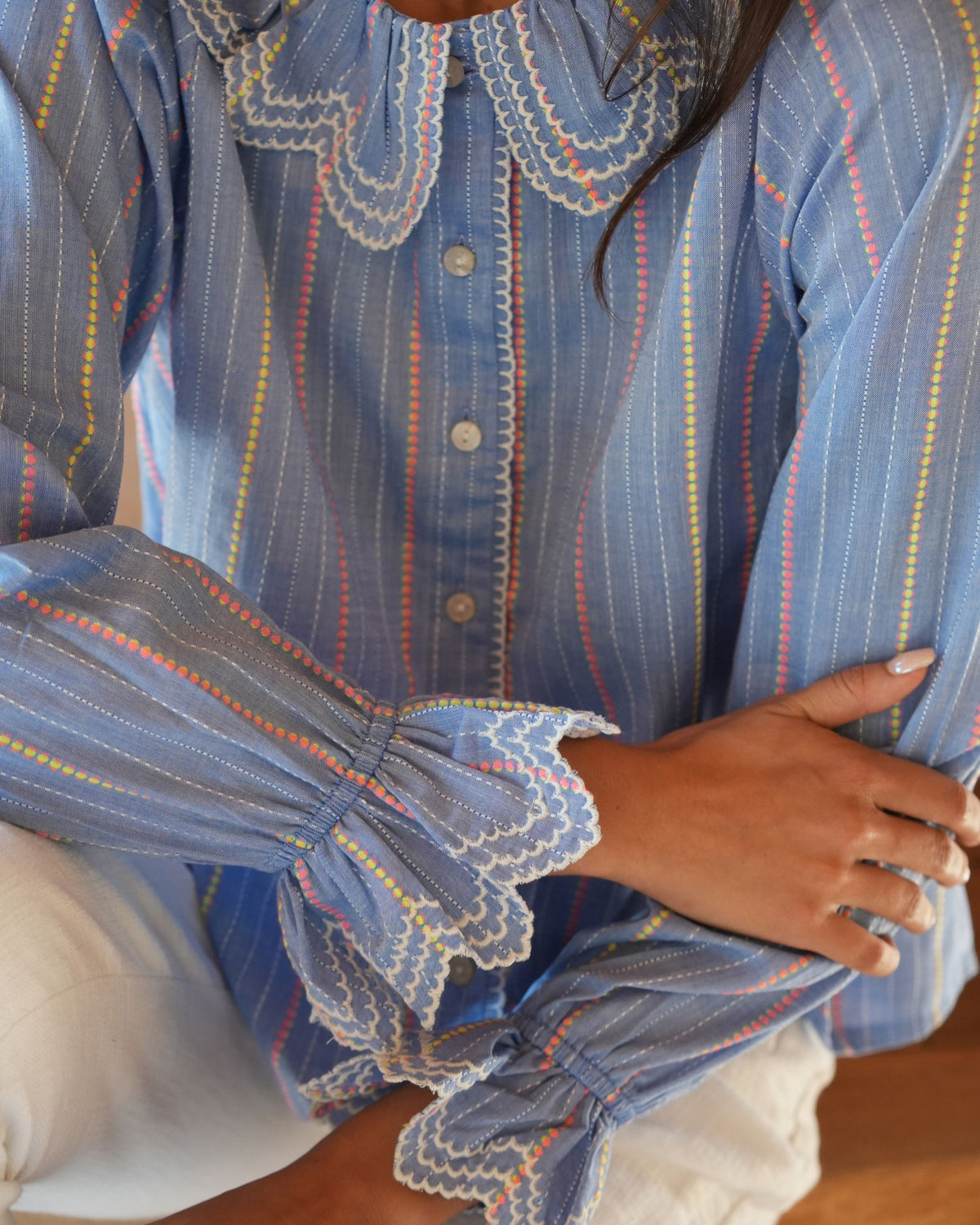 Bronte Blouse Neon Weave with Paperwhite Embroidery