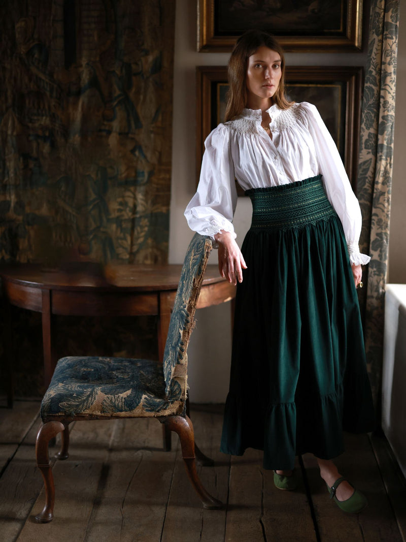 Sullivan Women's Skirt Pine Tree Needlecord with Nordic Sparkle Hand Smocking