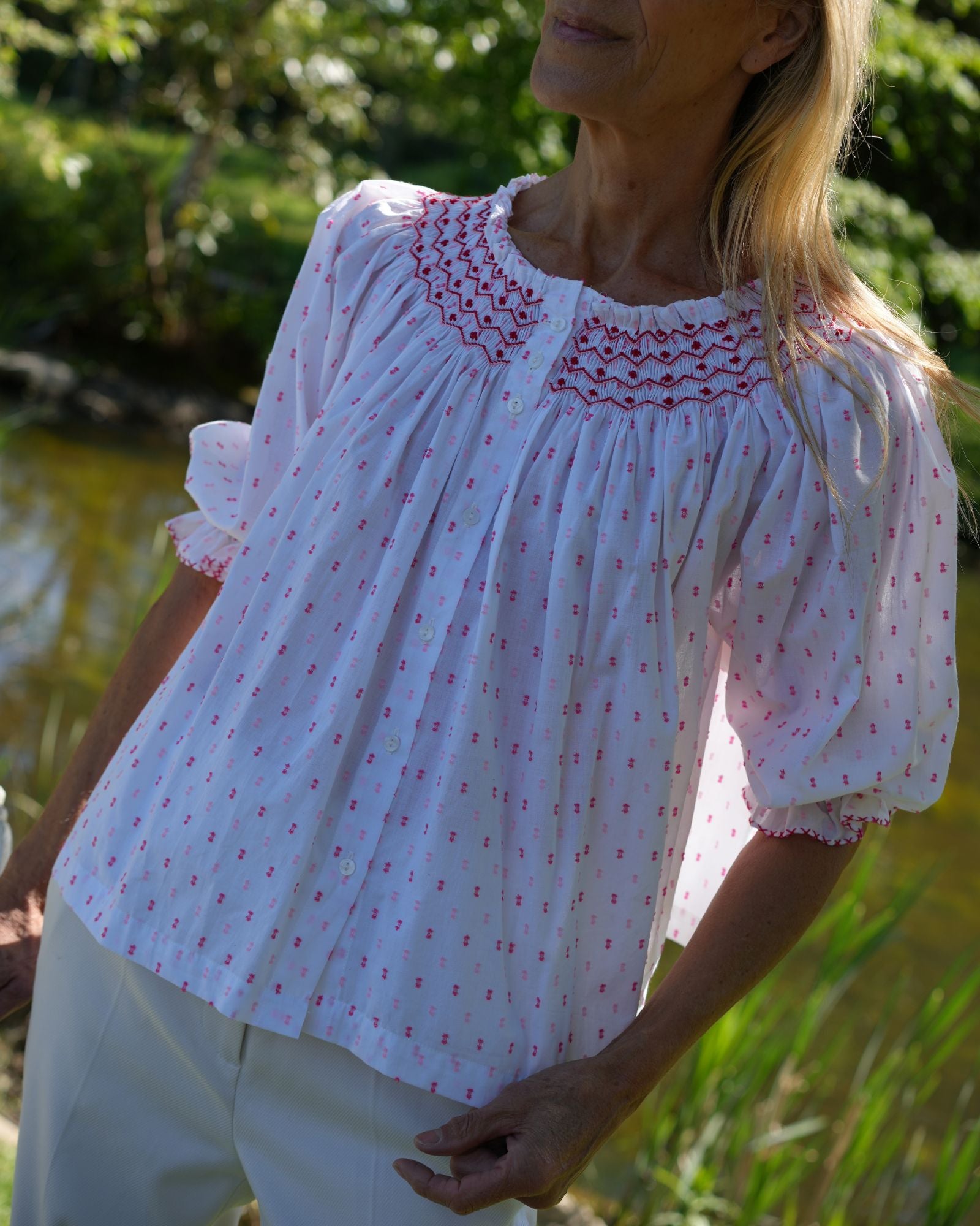 Cleopatra Blouse Cherry Pop Plumetti with Big Love Hand Smocking Edition 43