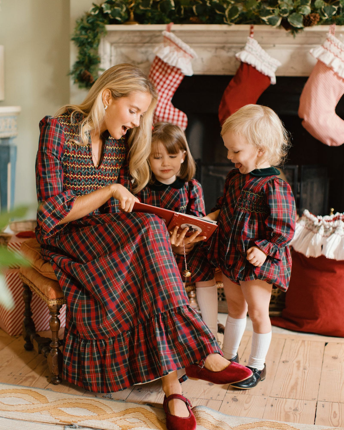 Thatcher Romper McDonald Tartan with Green and Glitter Hand Smocking