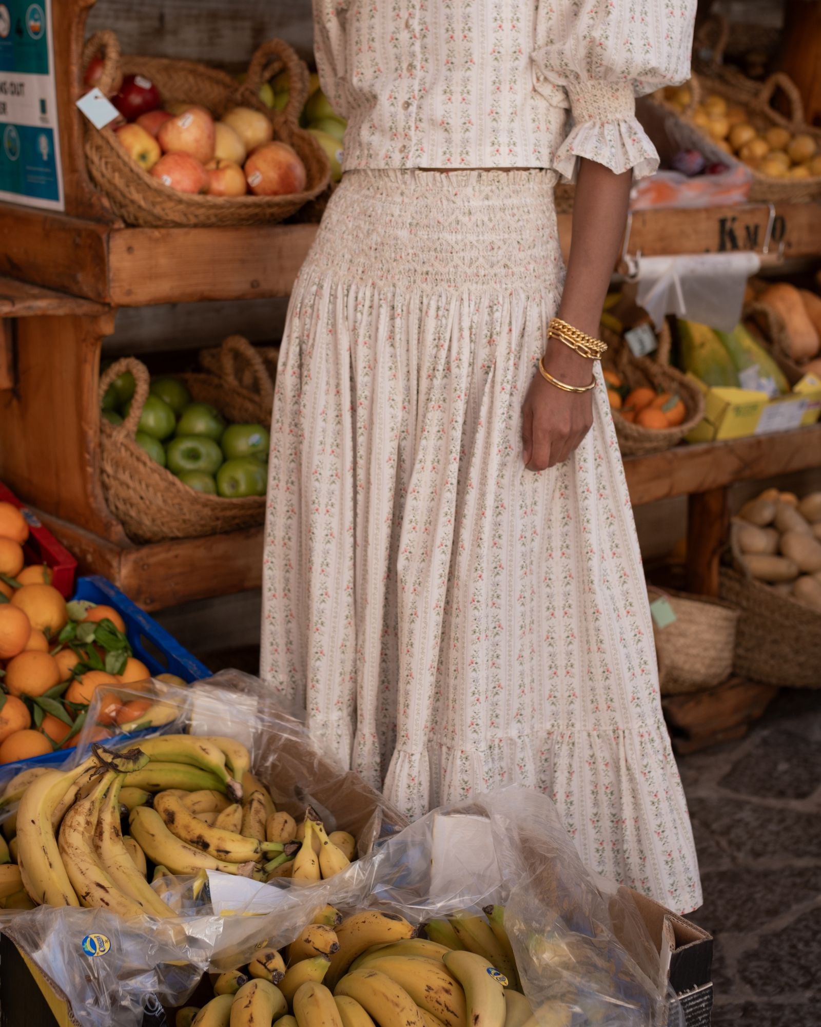 Sullivan Skirt A Secret Garden Trellis with Cream Hand Smocking