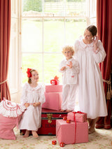 Lilly Parr Pyjamas Moonstone White with Candy Cane Trim and Hand Smocking