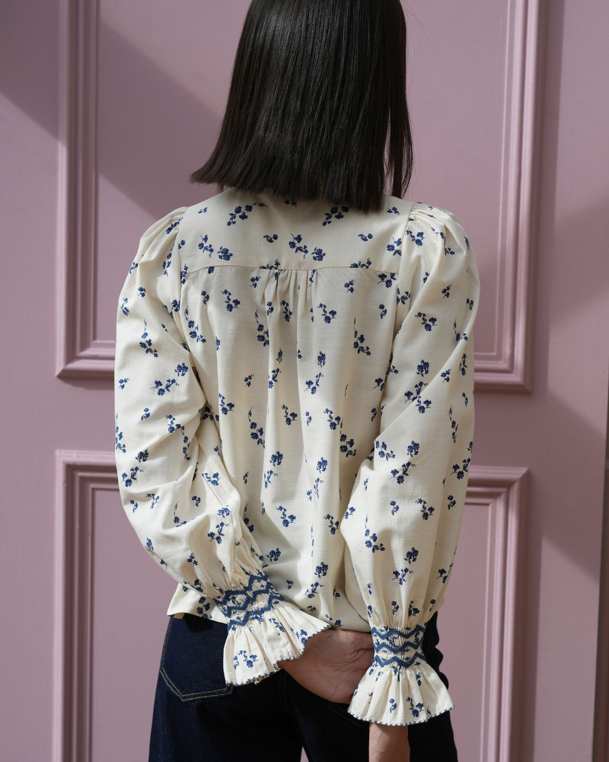 Shelley Blouse Blue Bramble Ditsy with Blueberry Hand Smocking Edition 31