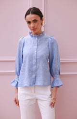 Shelley Blouse Chambray Linen with Crisp White Hand Smocking Edition 21