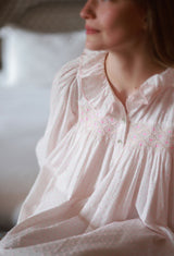 Nightingale Women's Dress Powder Puff Plumetti with Marshmallow Hand Smocking