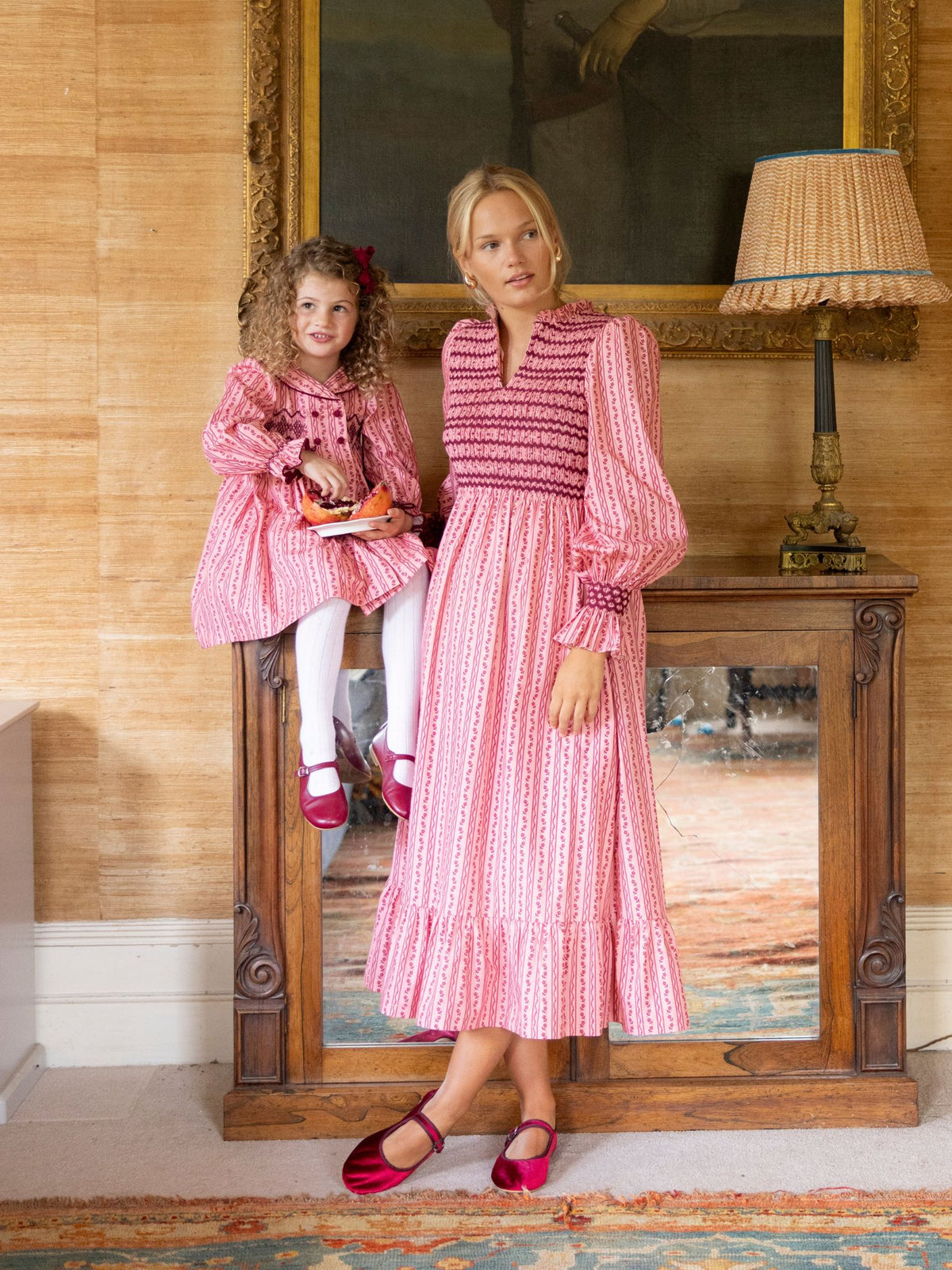 Thatcher Dress Mulberry Trellis with Diamonds and Rubies Hand Smocking
