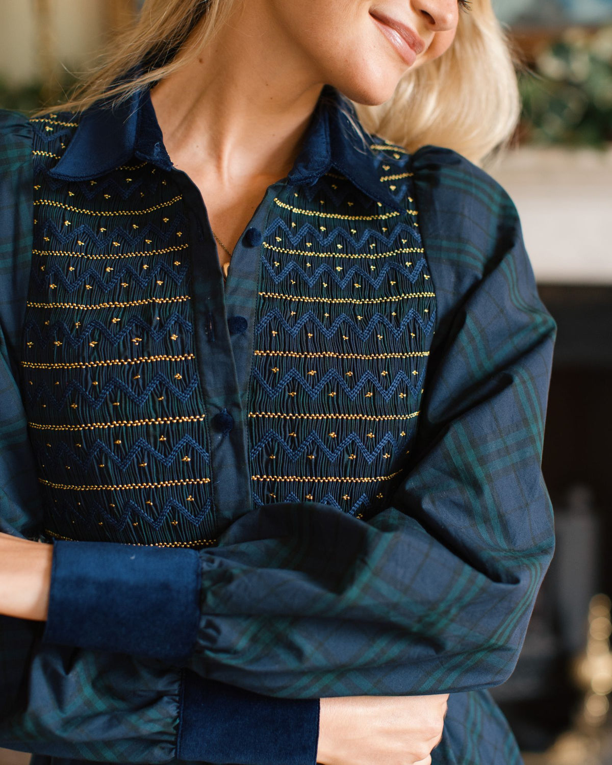 Woodhull Dress Kinross Tartan with Royal Navy Hand Smocking