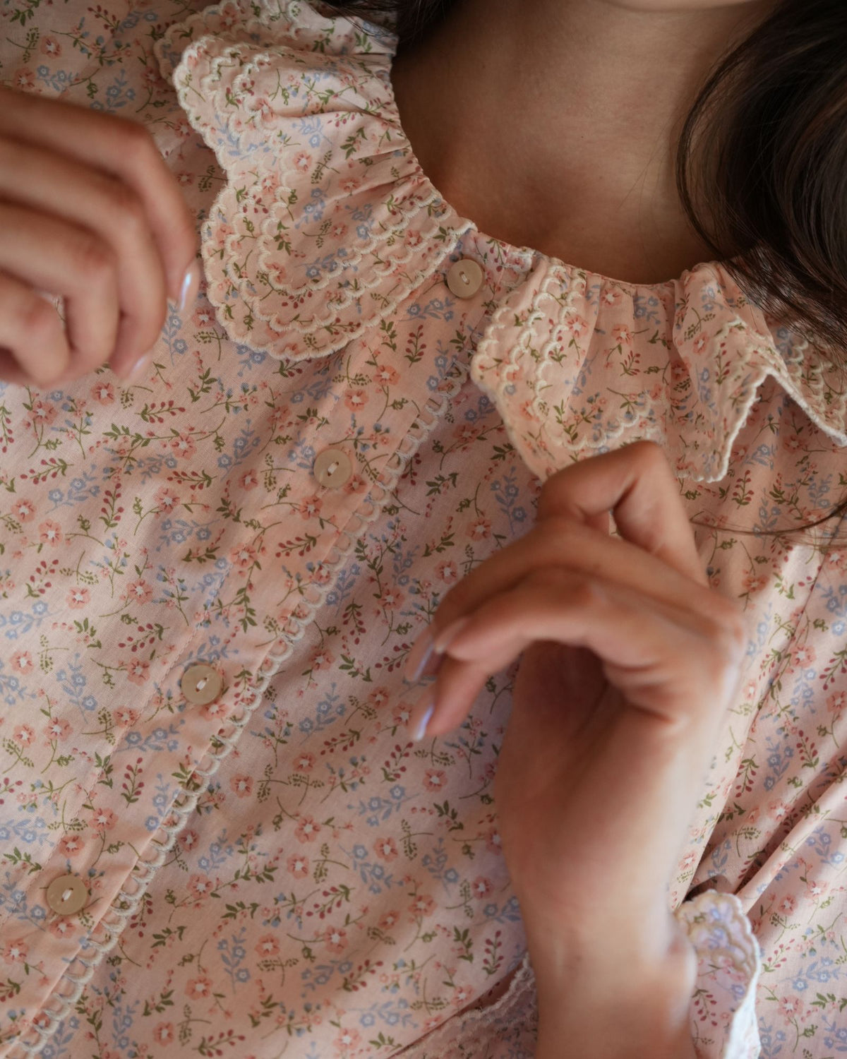 Bronte Blouse Spring Floral with Paperwhite Embroidery