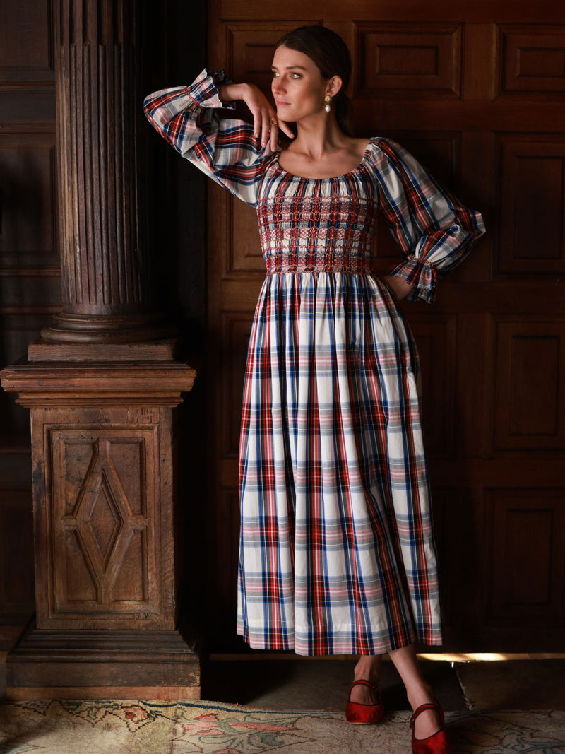 Amelia Earhart Dress Britannia Check with Winter Berry Hand Smocking