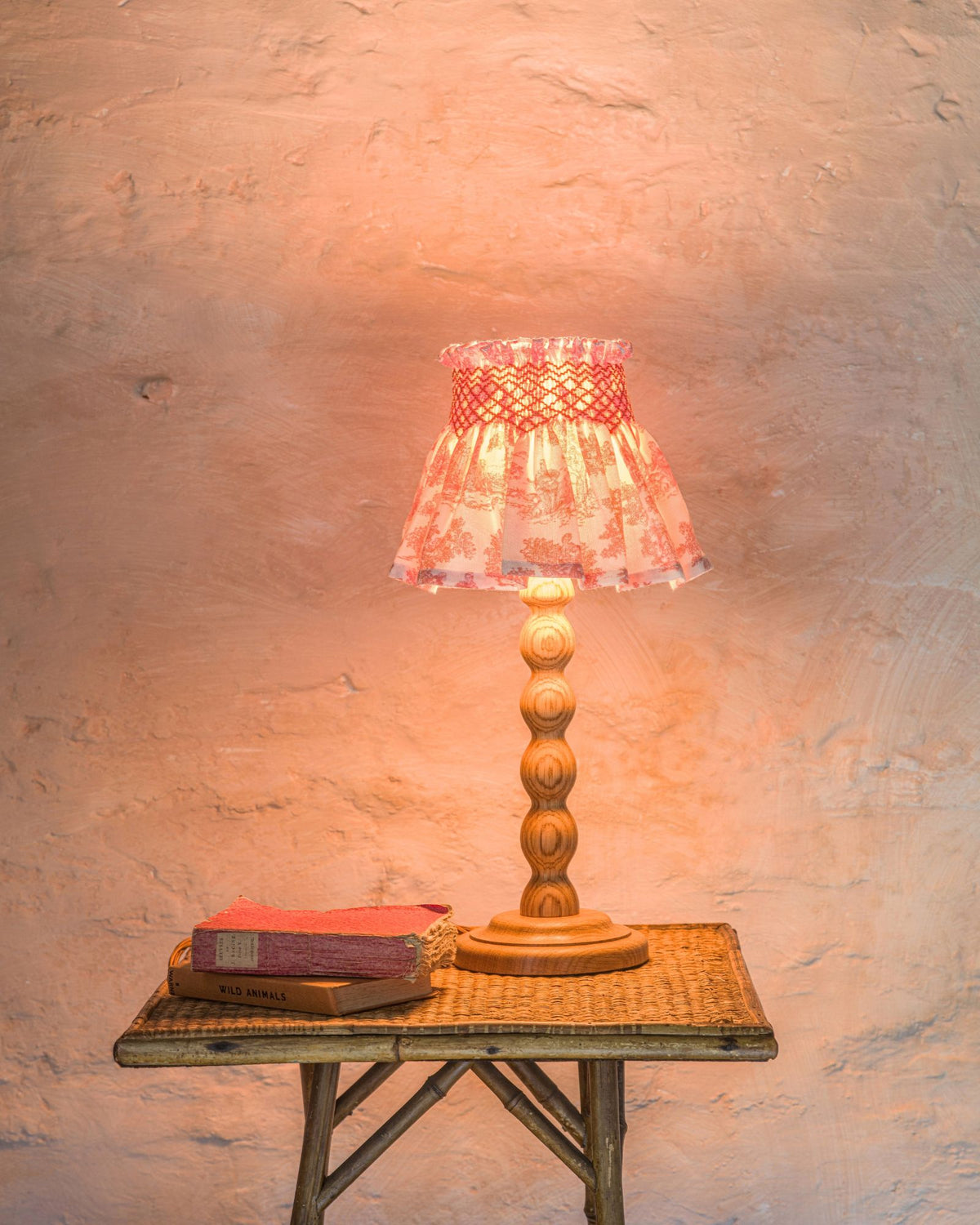 Edit58 x Smock London Elsie Lampshade Terracotta Toile with Cassis Hand Smocking