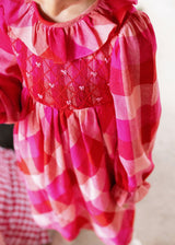 1-2y, 2-3y, 3-4y Katherine Johnson Dress Great Gingham with Crimson Bows Hand Smocking