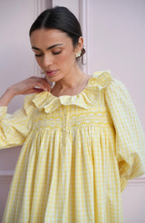 Nightingale Women's Dress Primrose Gingham with Daffodil Hand Smocking