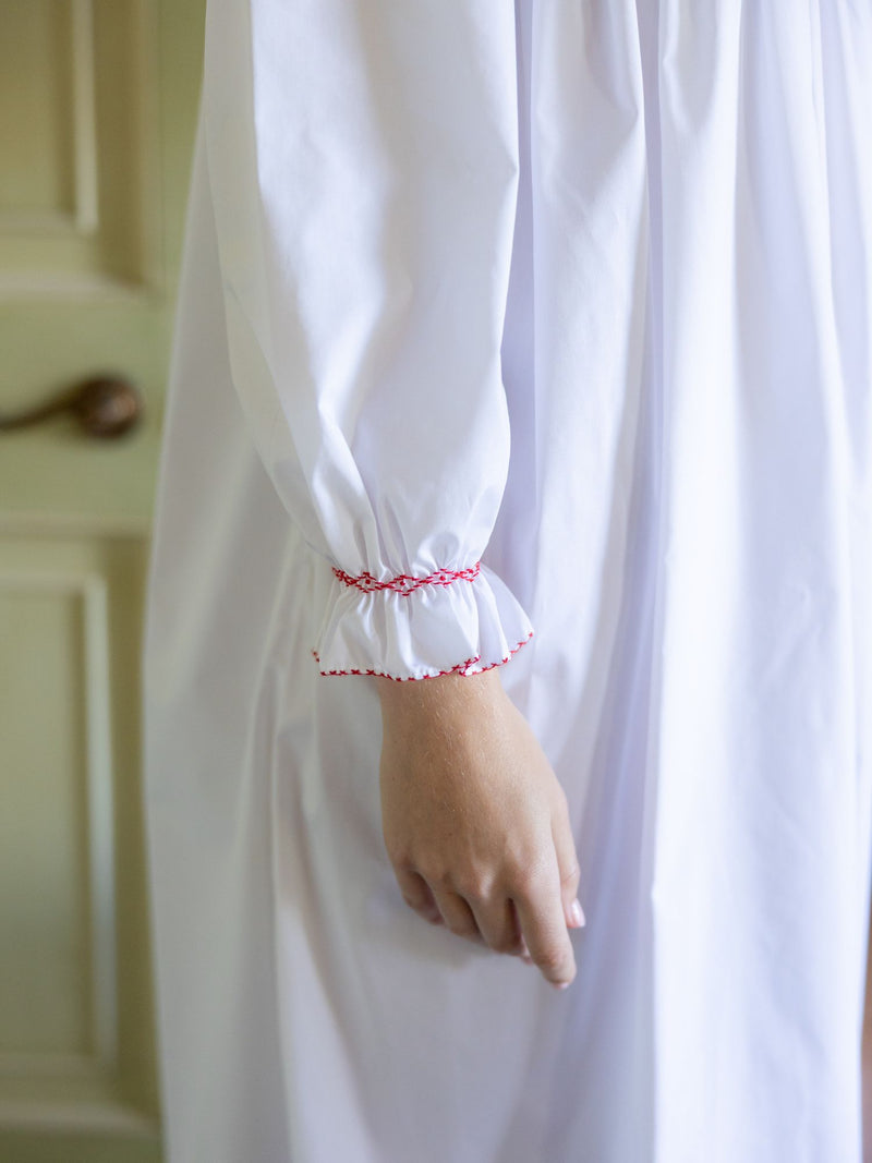 Nightingale Women's Dress Moonstone with Red Hearts Hand Smocking