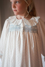 Nightingale Girl's Dress Forget Me Not Plumetti with Delphinium Hand Smocking