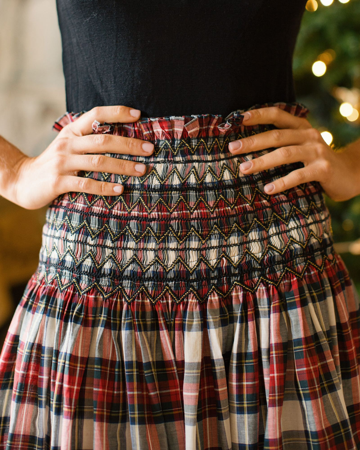 Sullivan Women's Skirt Royal Tartan with Black Gold Hand Smocking