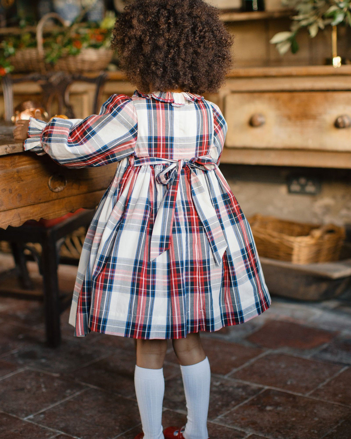 Katherine Johnson Dress Britannia Tartan with Winter Berry Hand Smocking