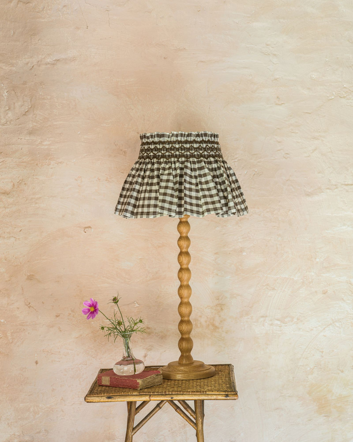 Edit58 x Smock London Elsie Lampshade Chocolate Check with Cocoa Nib Hand Smocking