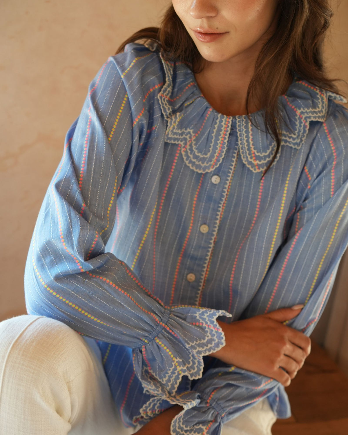 Bronte Blouse Neon Weave with Paperwhite Embroidery