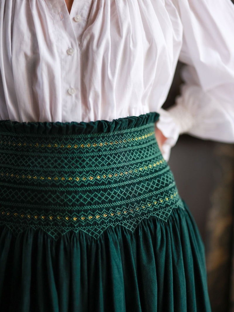 Sullivan Women's Skirt Pine Tree Needlecord with Nordic Sparkle Hand Smocking