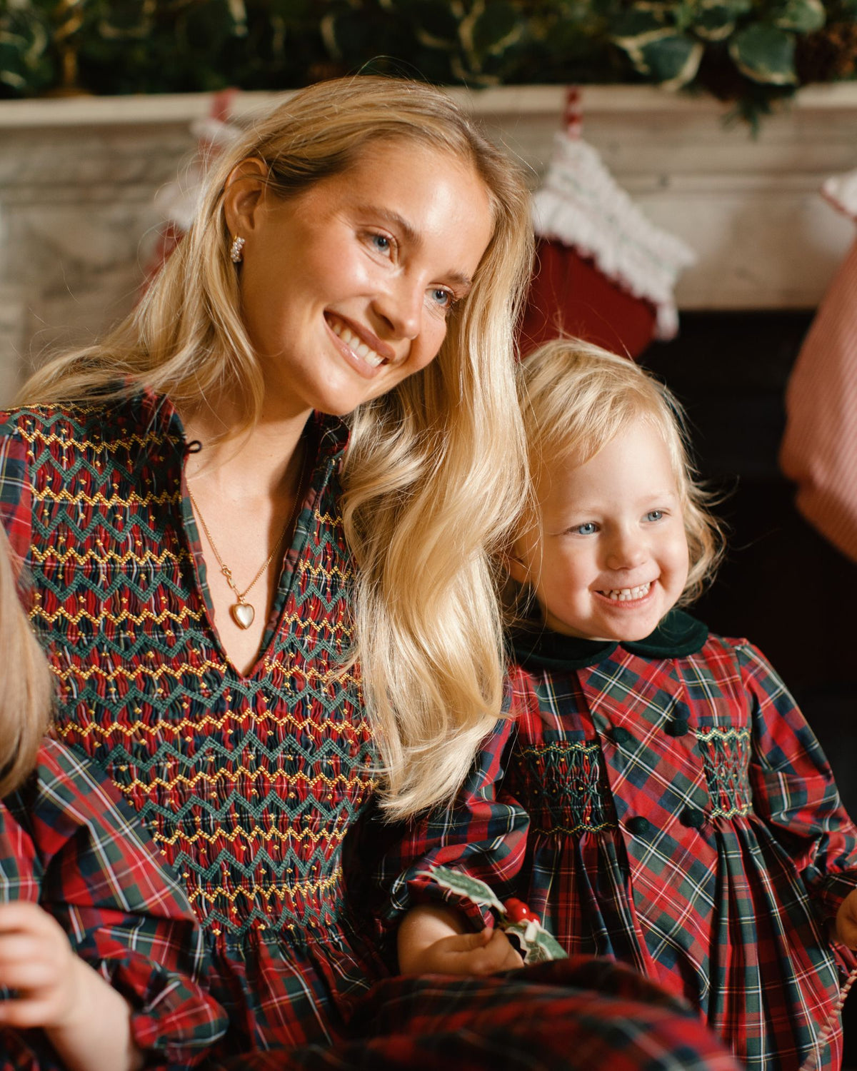 Thatcher Romper McDonald Tartan with Green and Glitter Hand Smocking