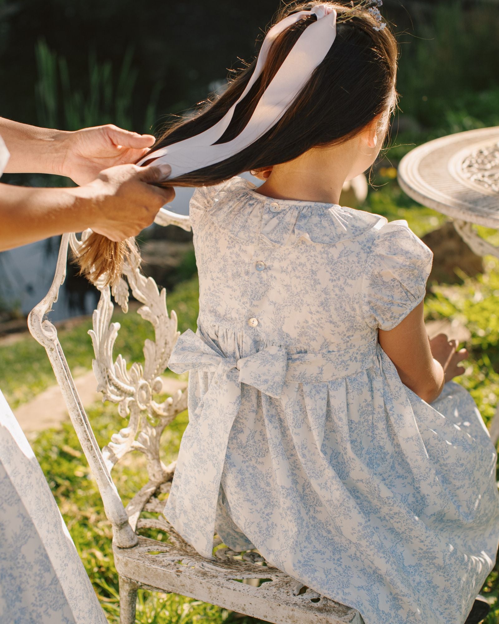 India Dress Toile des Champs with Delphinium Hand Smocking