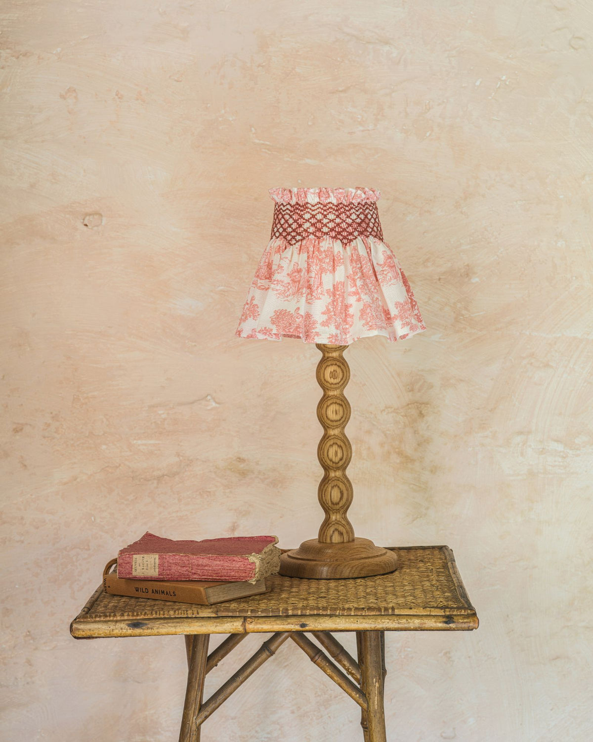 Edit58 x Smock London Elsie Lampshade Terracotta Toile with Cassis Hand Smocking
