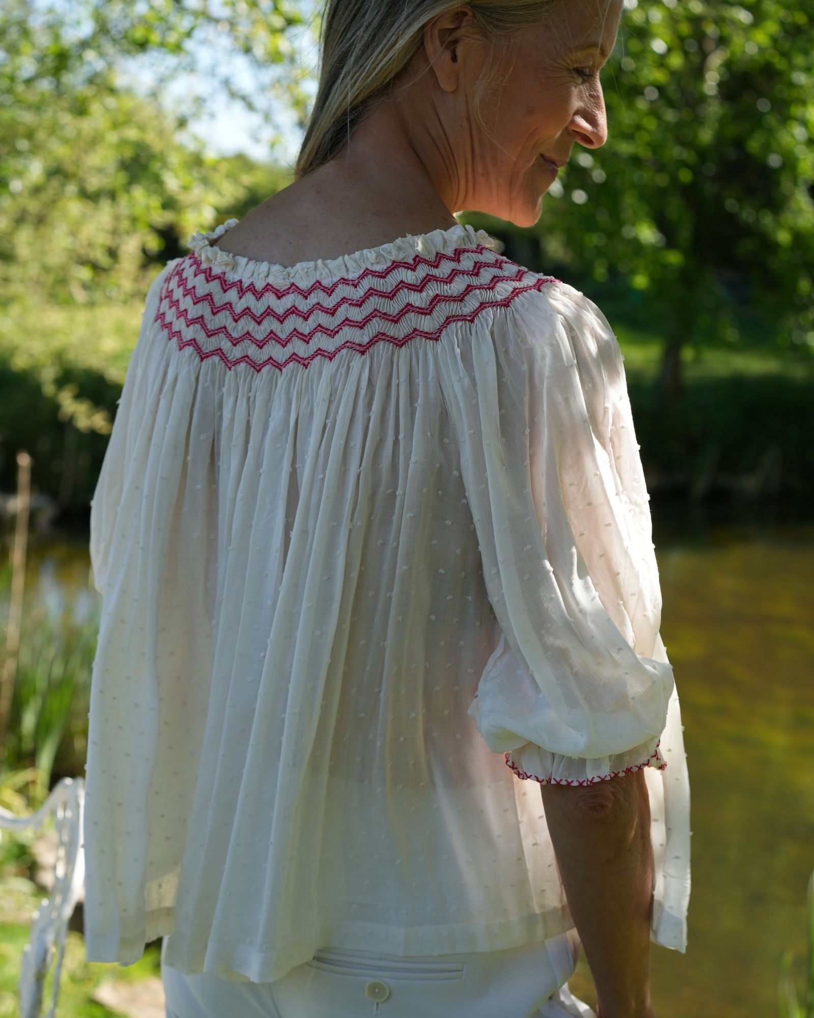 Cleopatra Blouse Cotton Puff Plumetti with Hearts on Fire Hand Smocking Edition 44