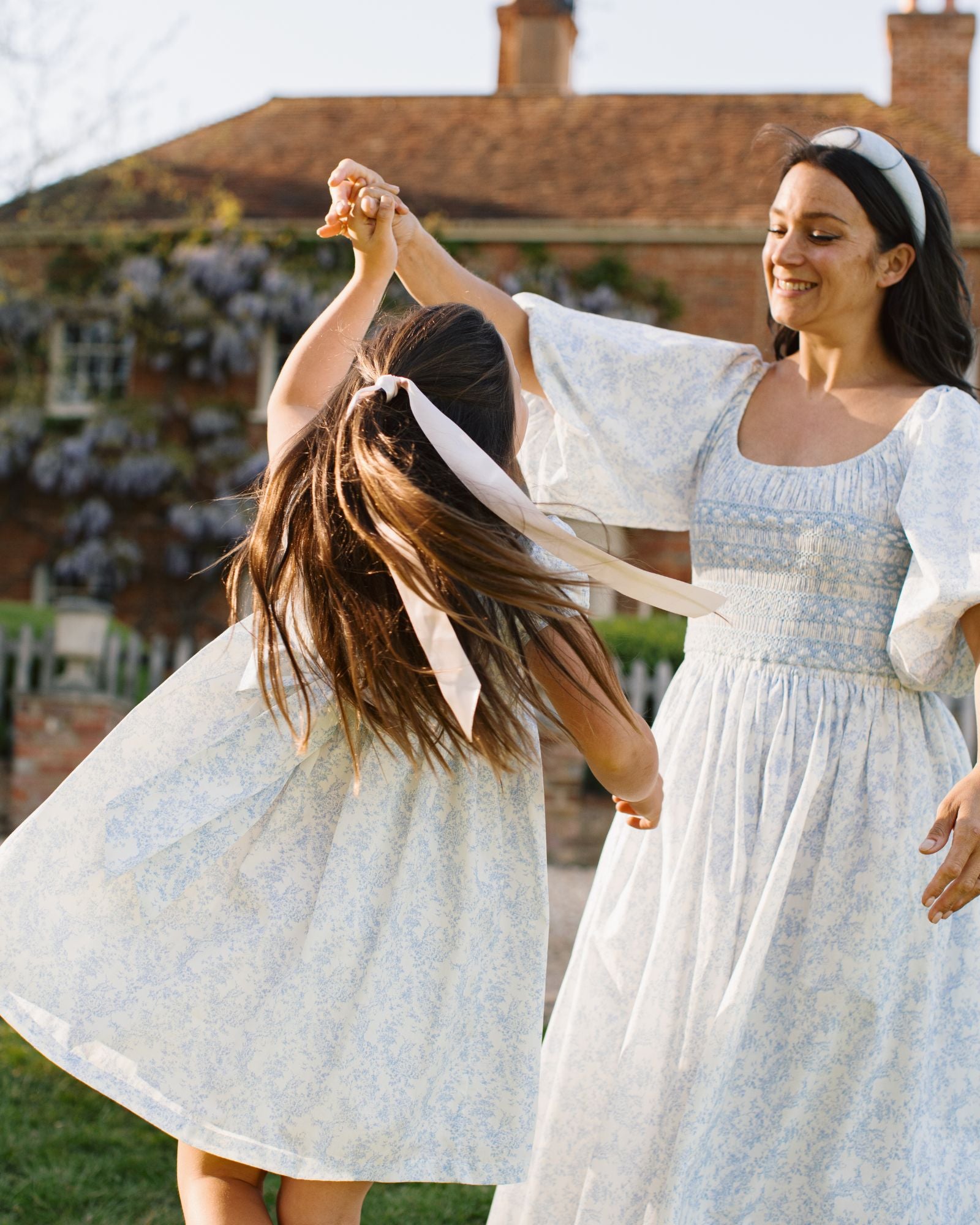 My Mulberry House x Smock London Scarlett Dress Toile des Champs with Delphinium Hand Smocking