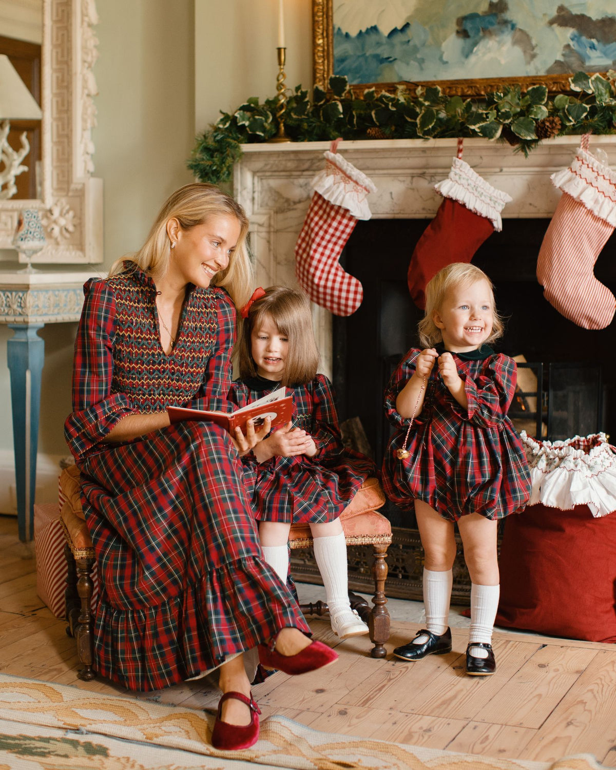 Thatcher Dress McDonald Tartan with Green and Glitter Hand Smocking