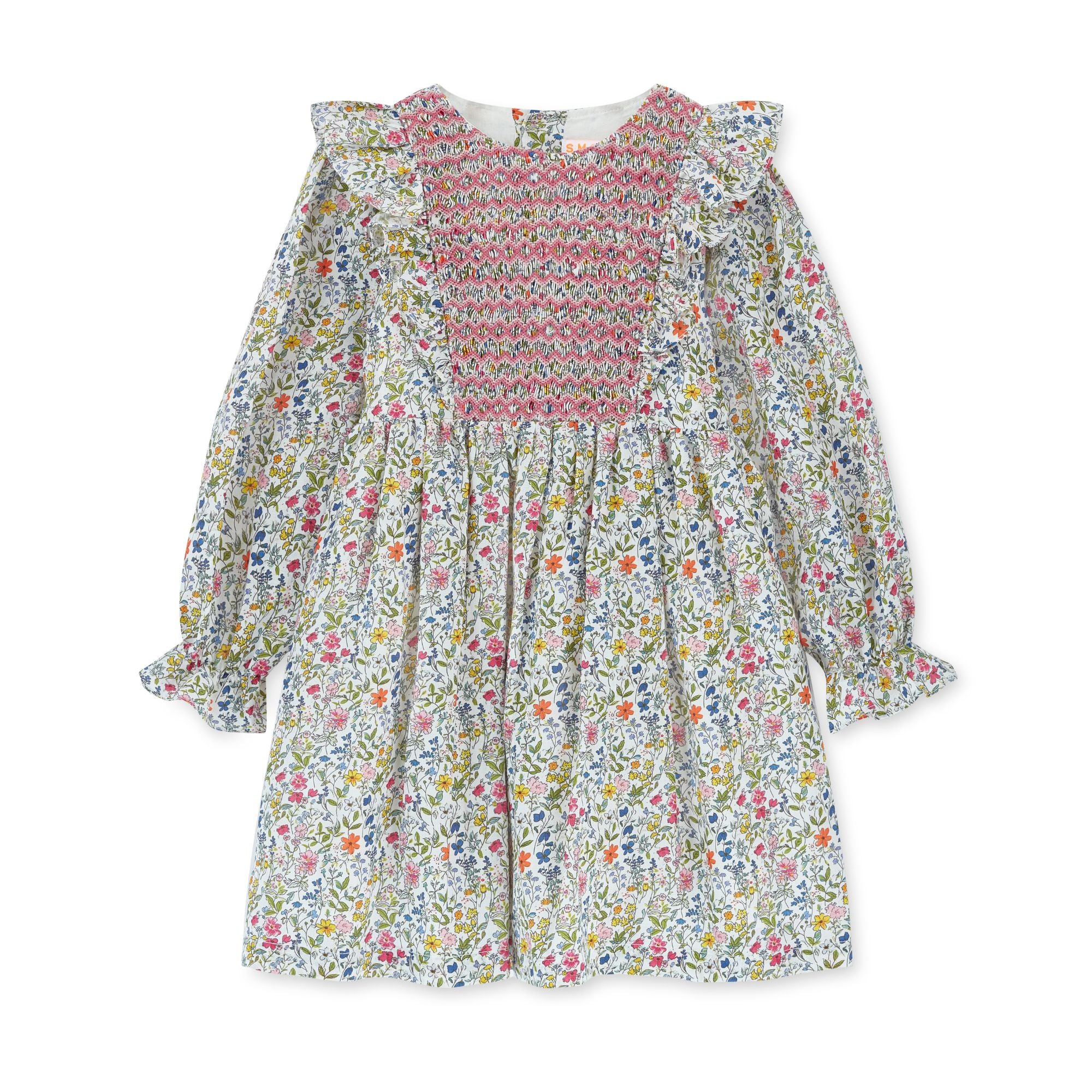 Anna Pavlova Dress Secret Garden Linen with Sweet William Hand Smocking