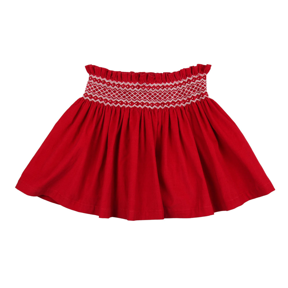 Annie Sullivan Skirt Scarlett Needlecord with Full Moon Hand Smocking