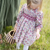 1-2y Antoinette Dress with Copper Beech Hand Smocking Made With Liberty Swirling petals