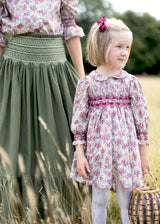 1-2y Antoinette Dress with Copper Beech Hand Smocking Made With Liberty Swirling petals