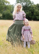 1-2y Antoinette Dress with Copper Beech Hand Smocking Made With Liberty Swirling petals
