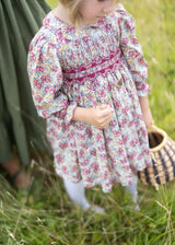 1-2y Antoinette Dress with Copper Beech Hand Smocking Made With Liberty Swirling petals
