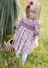 1-2y Antoinette Dress with Copper Beech Hand Smocking Made With Liberty Swirling petals