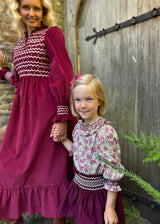 2-3 & 3-4y Bader Ginsberg Blouse with Copper Beech Hand Smocking made with Liberty Swirling Petals