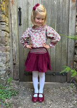 2-3 & 3-4y Bader Ginsberg Blouse with Copper Beech Hand Smocking made with Liberty Swirling Petals
