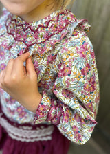 2-3 & 3-4y Bader Ginsberg Blouse with Copper Beech Hand Smocking made with Liberty Swirling Petals