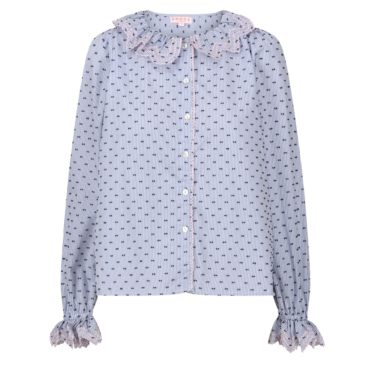 Small Bronte Blouse Indigo Plumetti with Ballet Slipper Embroidery