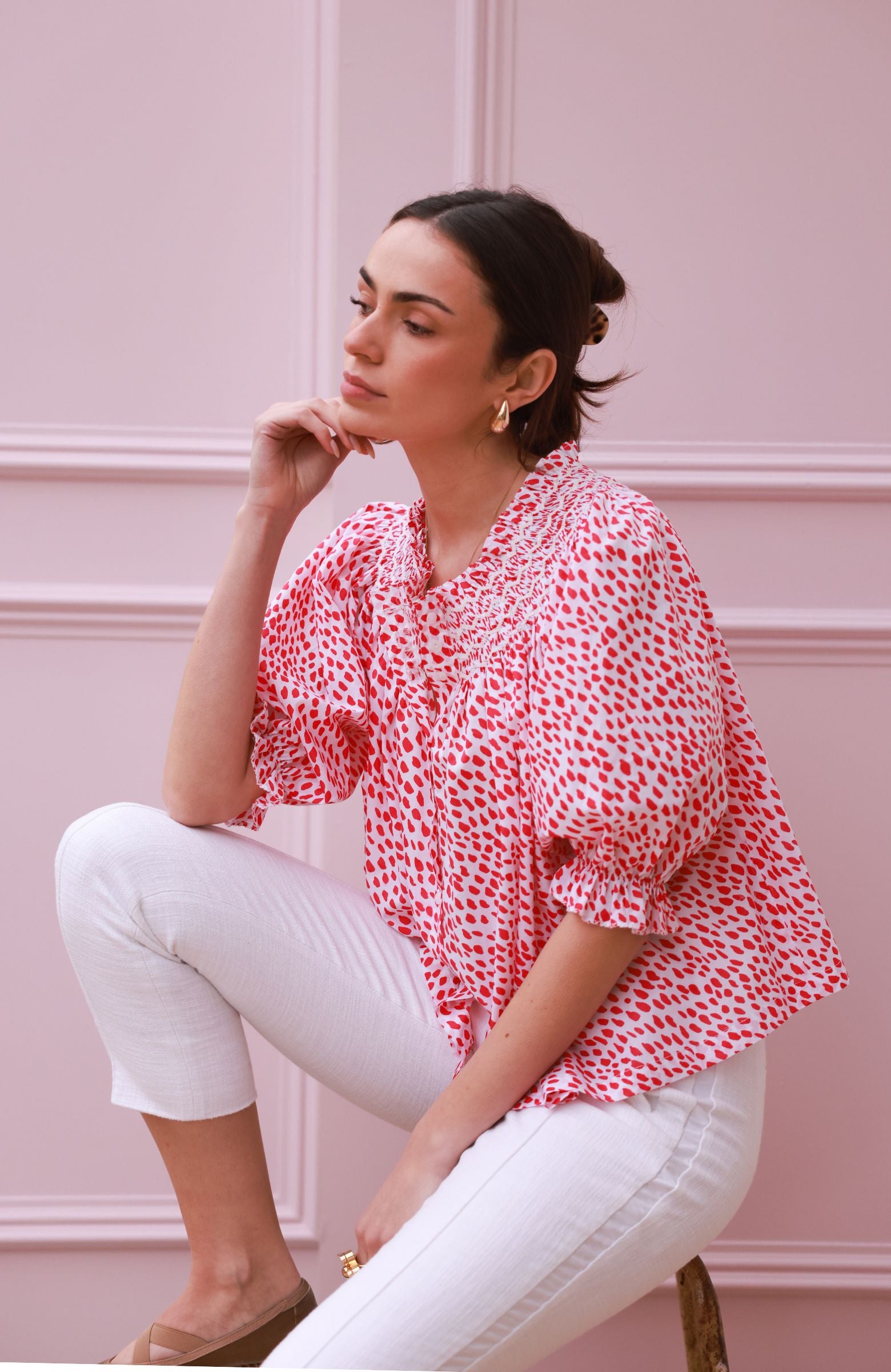 Cleopatra Blouse Pink Panther Cotton with Milkshake Hand Smocking Edition 36