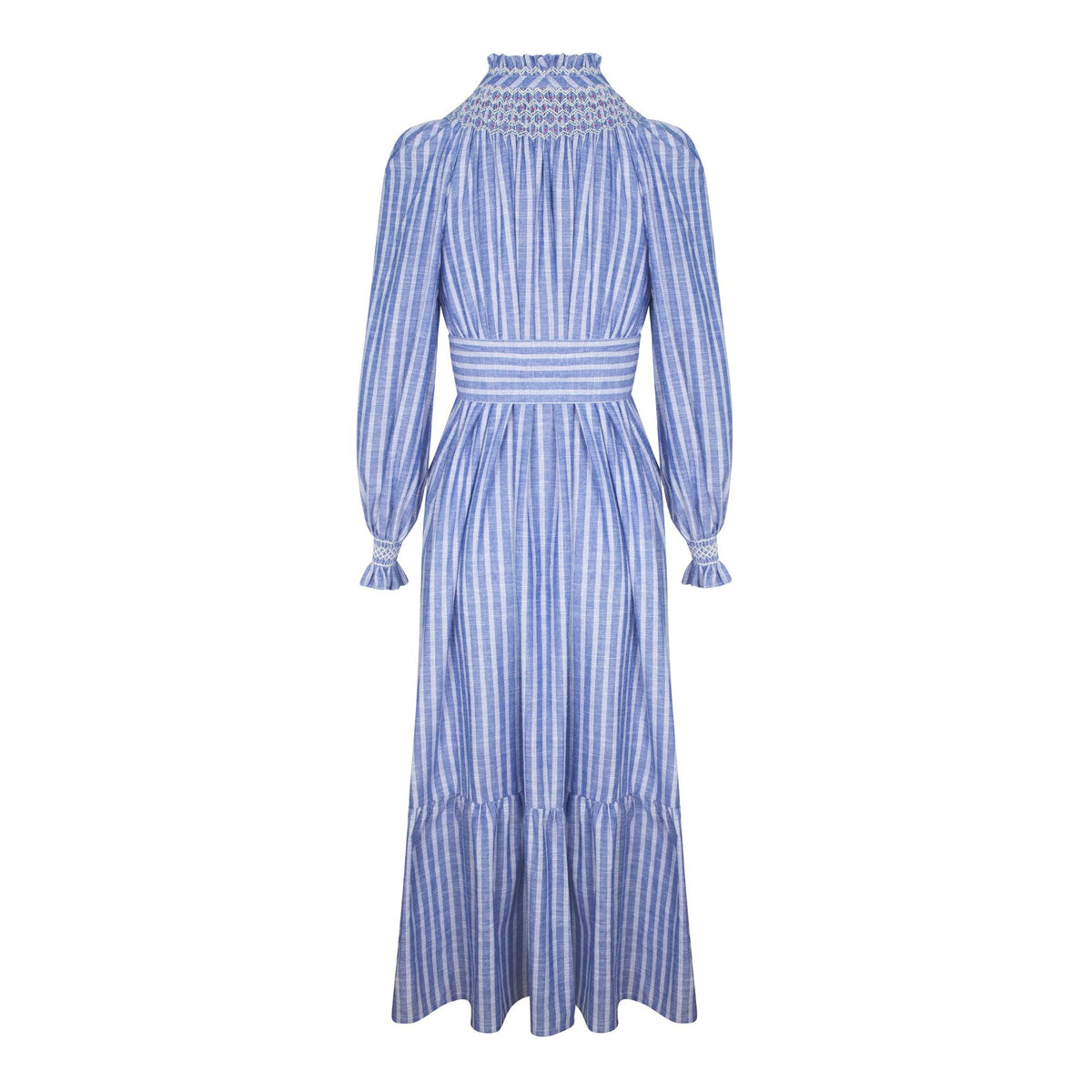 S/M Colette Dress Chambray Stripes with Hot Lips Hand Smocking