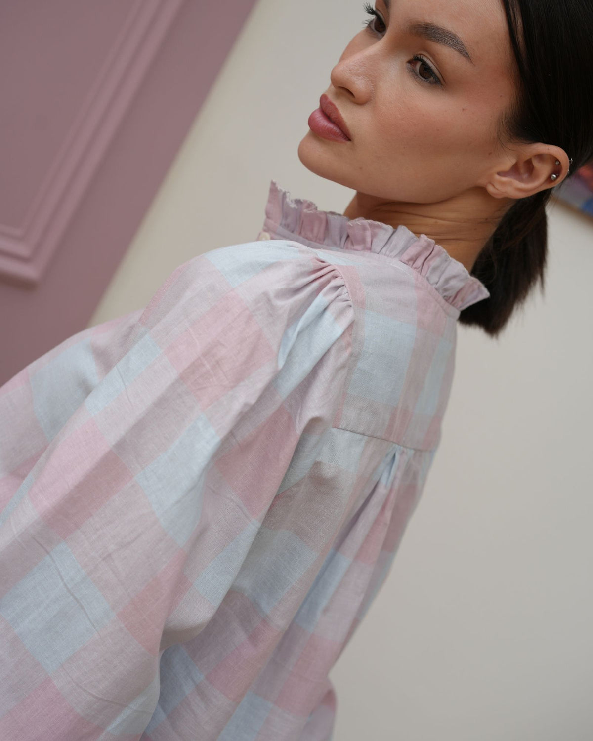 Shelley Blouse Sunset Gingham with Raspberry Ripple Hand Smocking Edition 24