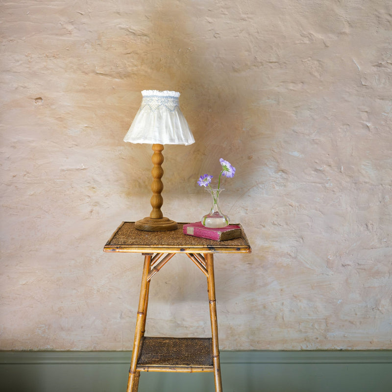 Edit58 x Smock London Elsie Lampshade Skirt White Grid with Blue Bows Hand Smocking