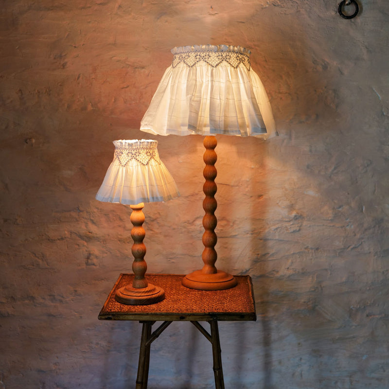 Edit58 x Smock London Elsie Lampshade Skirt White Grid with Blue Bows Hand Smocking