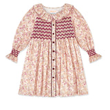 3-4 & 6-8y Elizabeth Blackwell Dress Heather in Bloom with Majestic Magenta Hand Smocking