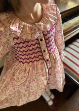 3-4 & 6-8y Elizabeth Blackwell Dress Heather in Bloom with Majestic Magenta Hand Smocking