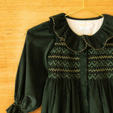 Elizabeth Blackwell Dress Pine Tree Needlecord with Nordic Sparkle Hand Smocking