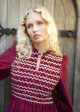 Emmeline Pankhurst Women's Dress Mulberry Needlecord With Heather Haze Hand Smocking