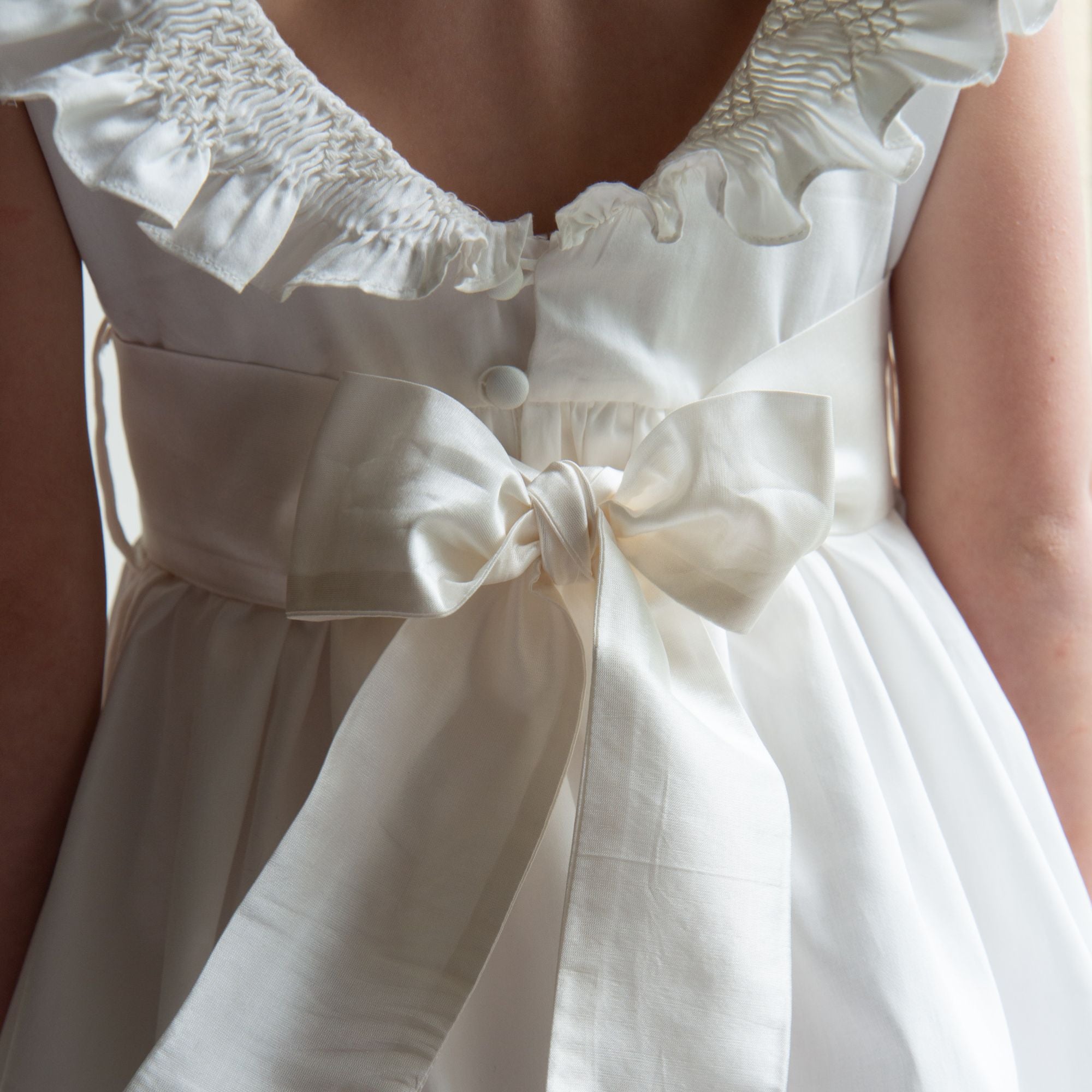 Grace Dress with Pearl Hand Smocking and Silk Sash